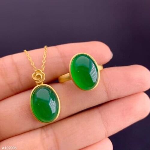 Jewelry 925 Sterling Silver Inlaid Natural Chalcedony Gem Girl Ring Pendant Necklace Gold Color Fashion Yan Luxury Color Transl