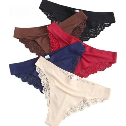 Women Sexy Lace G String Panties Nylon Silk Panty Thong Briefs Underwear Lingerie Female Ladies Floral Pantys Underpants