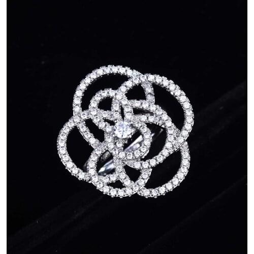 Charm Rings for Women Fashion 100% Real 925 Sterling Luxury Rose Hollow Exaggerated Zircon Wedding Engagement Fine Jewelry