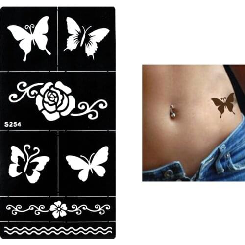 1 PC Beautiful Butterfly Flower Henna Stencil Tattoo Waterproof Temporary Tattoo for Women Body Art Tattoo Sticker Template S254