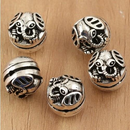 100% 925 Silver Beads Sterling Silver Lucky Elephant Beads Real Pure Silver Good Luck Elephant Beads DIY Fengshui Jewelry