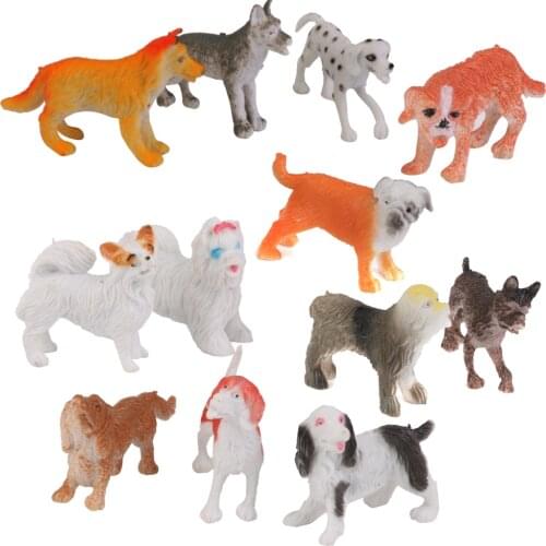 12Pcs/Pack Multi-Color Plastic Dog Pet Animal Model Toy for Kids Children Toddlers Gift Room Desk Table Decor Dog Model