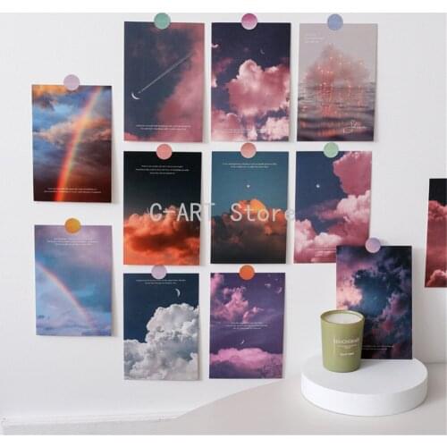 15Pcs Ins Style Literary Clouds Artistic Photos Paper Card Rainbow Heart Stickers Walls Stick on The Wall Props Home Decoration