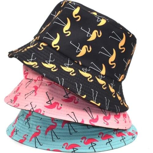 2021 Luxury Panama Bucket Hat Men Women Summer Bucket Cap Flamingo Print Bob Hat Hip Hop Gorros Fishing Fisherman Hat
