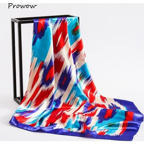 90*90cm Satin Silk Scarf Fashion Women Neck Scarf Print Square Professional women Handkerchief Rings Lady Hair Scarf FJ096