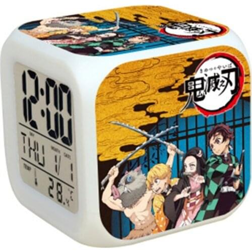 Anime Demon Slayer Toys LED Touch Multi-function Cartoon Alarm Clock Seven Color Night Watch Led Clock Fans Kids Children Gift