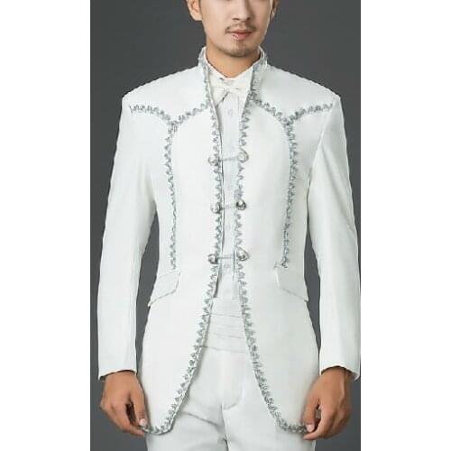 Free shipping mens white silver binding medieval jacket tuxedo jacket/prince cosplay