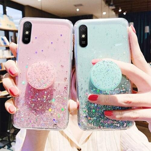 Bling Glitter Case For Xiaomi Redmi 7A 7 Case Holder Cover for Xiaomi Redmi 8A 8 Redmi7A Epoxy Soft Phone Covers Bumper Funda