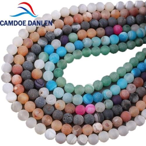 Natural Stone Beads Matte Blue Green Druzy Openings Laugh Agates 6 8 10mm Fit Diy Necklace Bracelet Beads For Jewelry Making
