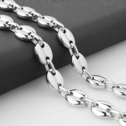 11mm 7-40" Fashion Hot Stainless Steel Silver Color Coffee Bean Link Chain Mens Womens Jewelry Necklace Or Bracelet Xmas Gift