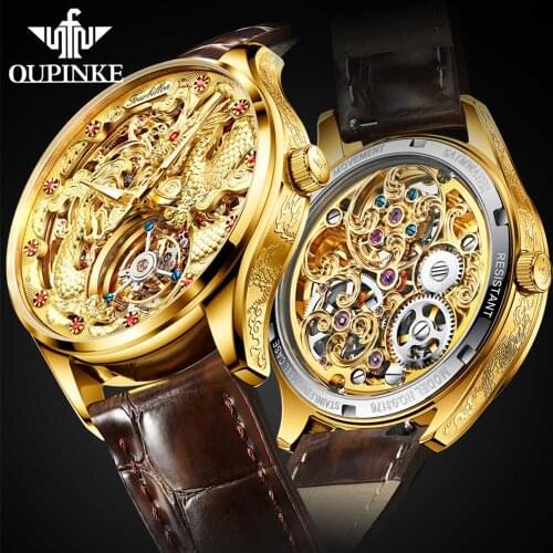 100% Real Tourbillon Watch Mechanical Leather OUPINKE Men Watches 2020 Luxury Cool Sapphire Watch For Men Montre Tourbillon
