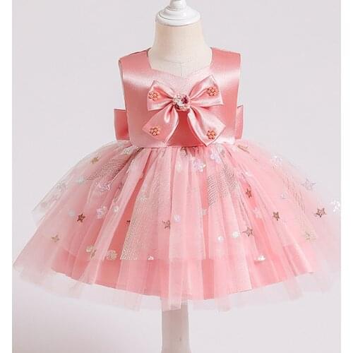 Flower Baby Kids Dresses For Girl Embroidery 1 Year Birthday Party Wedding Dress Infant Bow Gowns Christening Clothes Vestidos