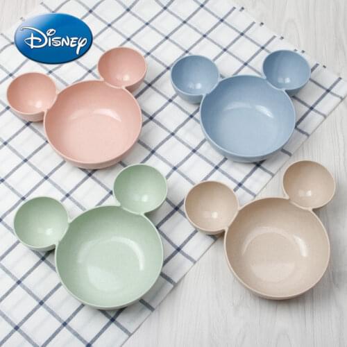 Disney Mickey Mouse Minnie Bowl Children Baby Divided Dinner Plate Student Kindergarten Tableware Wheat Straw Oat Fiber Set