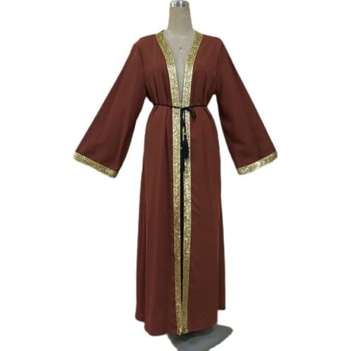 Muslim Diamonds Beading Cardigan Abaya Full Dress Kimono Long Robe Gowns Jubah Dubai Middle East Ramadan Arab Islamic Clothing