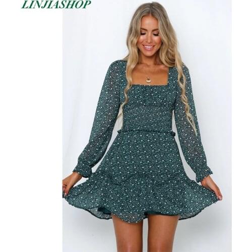 Elegant stylish green mini dress ruffles women plus size long sleeve square neck pleated chiffon dress red festa