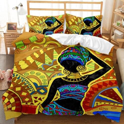 Personality Ethnic African Girl Bedding Duvet Cover Bedding Single Double Queen Size King Quilt Cover Bed Cover with Pillowcase