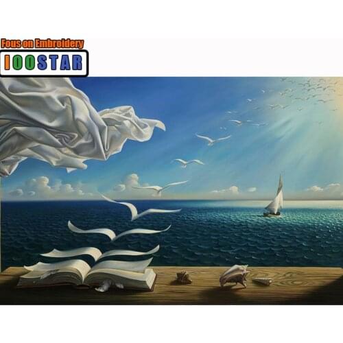 The waves book sailboat for Salvador Dali 5d Diamond Painting Full Square Round Diamond Embroidery Mosaic Cross Stitch