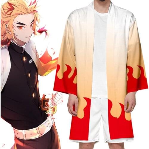 Anime Demon Slayer Cosplay Costume Hashibira Inosuke Rengoku Kyoujurou Kamado Nezuko Top Long Haori Cloak for Woman Man Adults
