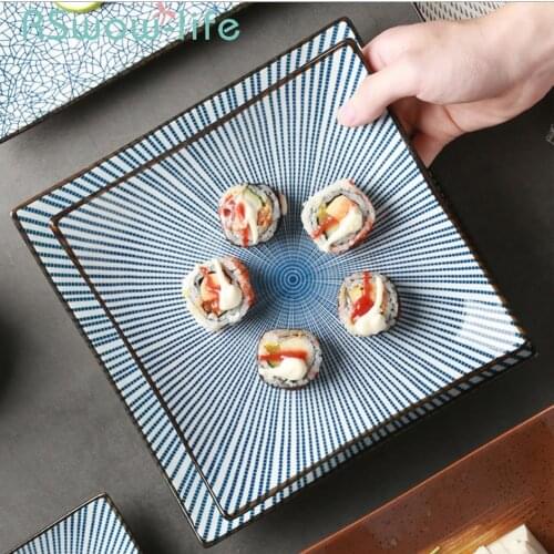 Creative Japanese Cuisine Tableware Retro Square Ceramic Plate Household Simple Ceramic Dish Charger Plate For Serving Dish