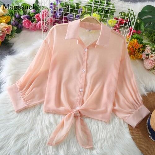 Summer Plus Size Chiffon Women Blouse 2021 Sunscreen Loose Women Shirts for Women Button Solid Ladies Blouses Tops Casual 13343