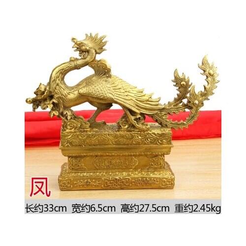 Home ornaments crafts copper Suzaku auspicious animal display target dragon phoenix Brass Statue crafts decoration