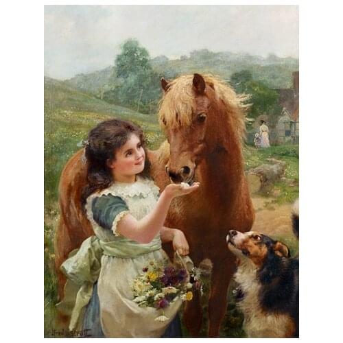 Cute Girl and Horse Animal For Embroidery Needlework 14CT Counted Unprinted DIY Cross Stitch Kits Handmade Arts Wall Decor
