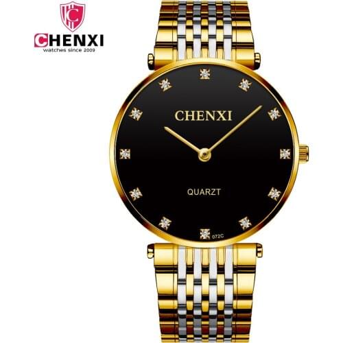 CHENXI Fashion Silver Golden Men Watches Stainless Steel Case Good Quality Relogio Masculino Rhinestone Dial Watch reloj hombre