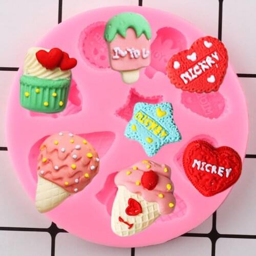 Ice Cream Cupcake Silicone Molds Heart Fondant Mold DIY Baby Birthday Cake Decorating Tools Candy Clay Chocolate Gumpaste Moulds