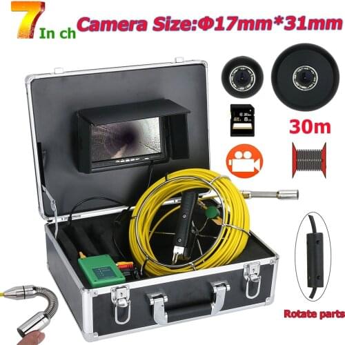 MOUNTAINONE 7 inch DVR 17mm Industrial Pipe Sewer Inspection Video Camera System 1000 TVL Camera with 8pcs LED