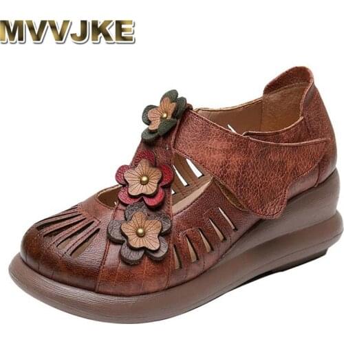 MVVJKE Women Sandals Genuine Leather Platform Sandals Wedges Shoes Woman Heels Sandalias