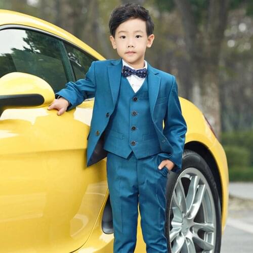 Kids Birthday Party jacket Shirt Vest Pants Tuxedo Flowers Boys Formal wedding Suit Children Piano Prom Ceremony Costume