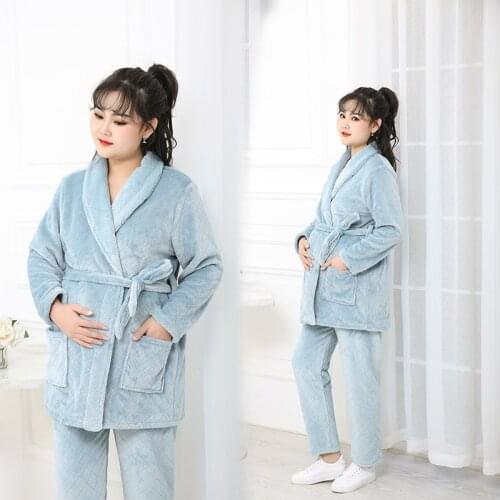 Plus size pregnant women pajamas pregnant mother confinement clothing thickened ladies flannel home service suit
