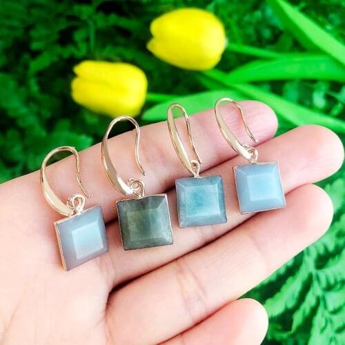 SAY HELLO Vintage Square Natural Stones Drop Dangle Earrings Purely handmade Bohemian Crystal Jewelry for Women Girls K6926