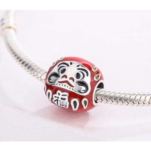 For Pandora Sterling Silver 925 Material Traditional Blessing Doll Charm With Red Enamel For Snake Bracelet Making Diy Jewelry