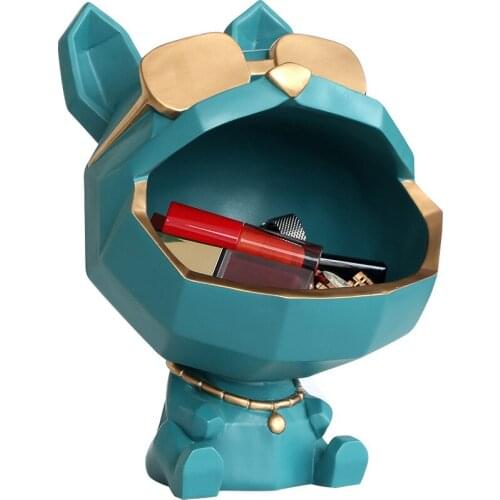 Cute Resin Bulldog Statue Home Decor Tea Table Porch Ornaments Cosmetic Key Storage Box Fashion Home Decoration
