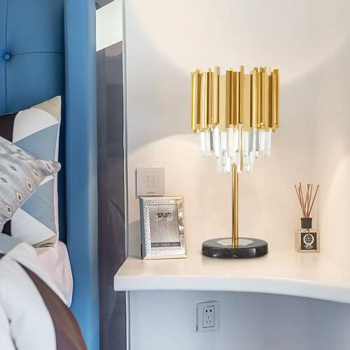 YOOGEE Modern Bedroom Table Lamp Gold Chrome Stainless Steel Crystal Desk Decor Bedside Light Fixtures Living Dining Room