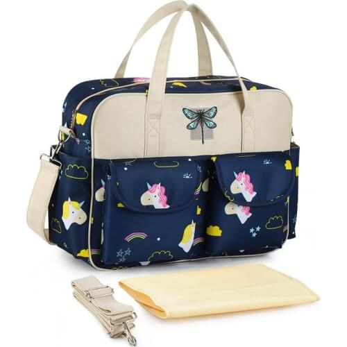 UmaUbaby Diaper Bag Waterproof Nylon Print One-Shoulder Mommy Bag Crossbody Portable Large Capacity Stroller Maternal Backpack