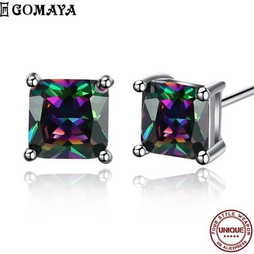GOMAYA Vintage Stud Earrings Punk Neo-Gothic Color Square-Shape Big Cubic Zirconia Earring For Women Fashion Jewelry New Arrival
