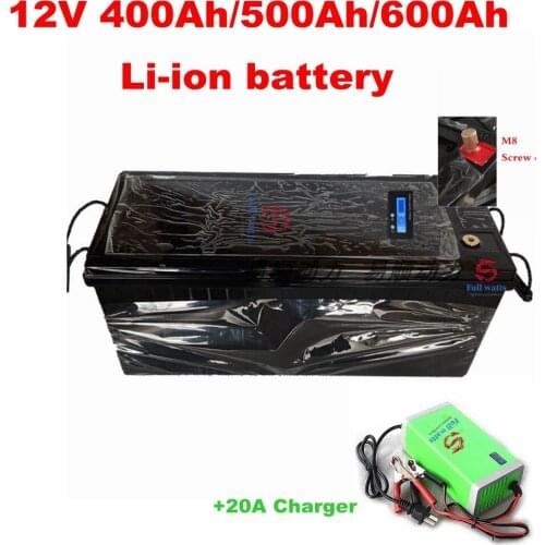 Waterproof case 12V 400Ah 500Ah 600Ah 1000Ah Li-ion battery with BMS for Solar System Emergeny Storage+20A Charger