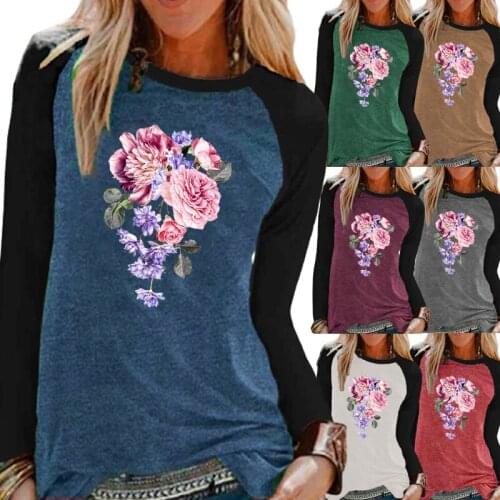 Autumn and Winter Women Clothing Fashion Printing Graphic Tee Elegent Long Sleeve Round Neck Pullover Loose Casual Shirt XS-5XL