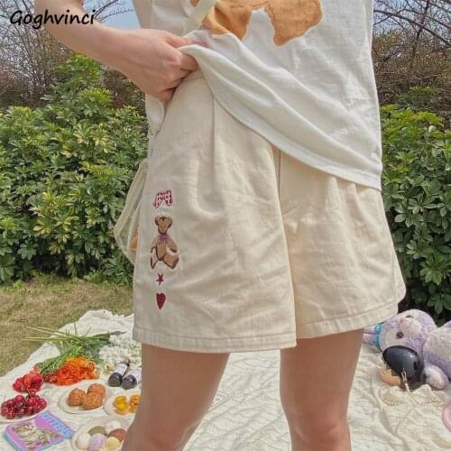 Shorts Women Embroidery Summer Sweet Cute Casual Loose All-match Students Wide Leg Trousers Korean Style Fashion Comfortable New