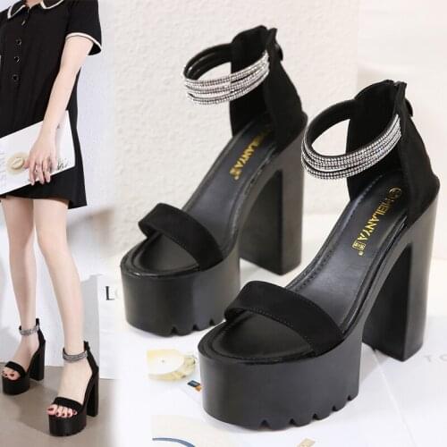 2020 New Gladiator Buckle Strap Woman Sandals Party String Square heel Shoes Summer Sexy Woman Shoes Black Size 33-41