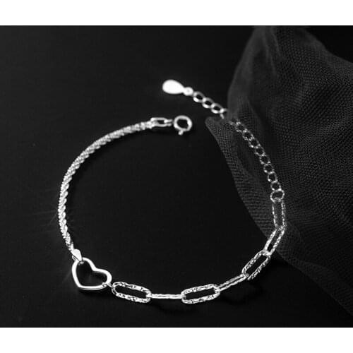 Enosola 925 Sterling Silver Spliced Hollow Love Heart Bracelet Women Fashion Shiny Hot Handmade Valentines Day Gift Wedding