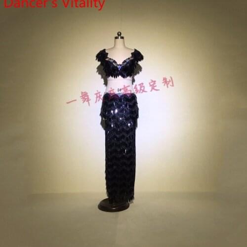 Customized New Belly Dance Top Skirt 2pcs Set Women Oriental Indian Opening Dance Group Competition Performance Costume Garments