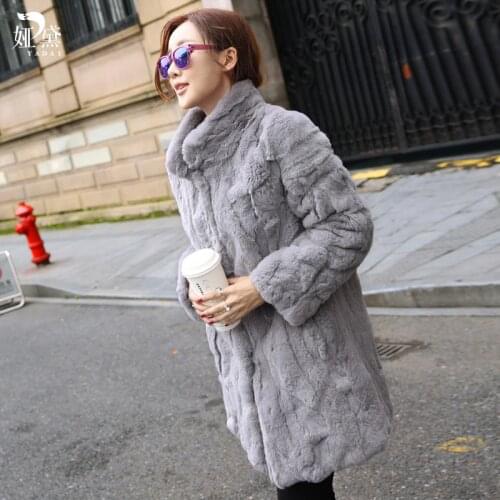 Rex rabbit fur coat long stand collar fur coat 2016 new large size women 's long - sleeved Slim