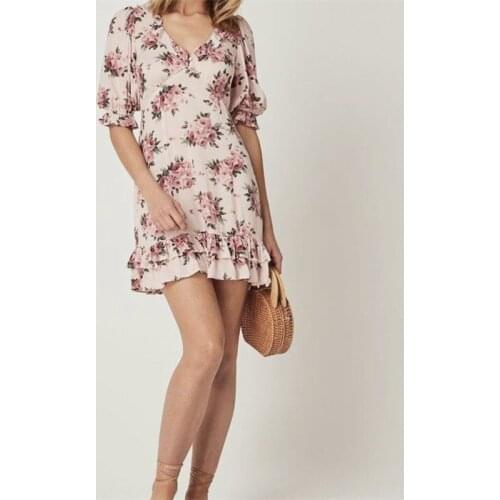 ZXQJ Women 2021 Chic Fashion Ruffled Pleated Hip Fishtail Dress Vintage V-neck Puff Sleeve Female Dresses Vestidos Mujer