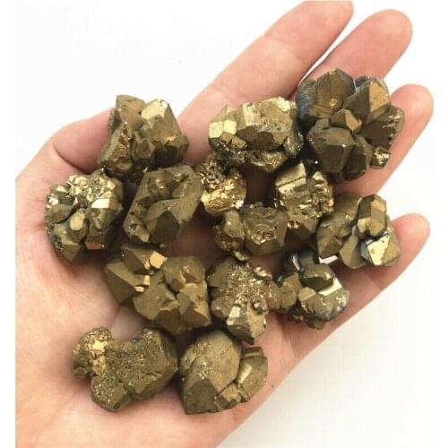 10-30mm Electroplated Golden Titanium Aura Amethyst Skeletal Quartz Crystal Cluster Healing Natural Quartz Crystals 50g
