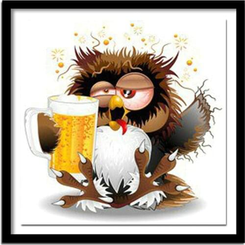 100% DIY 5D Diamond owl drink tea Handmade Diamond Painting Cross Stitch Kits Diamond Embroidery Rhinestones Arts