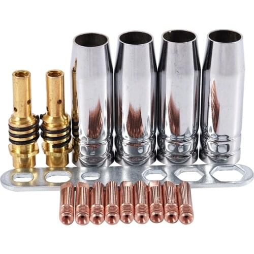 17Pcs/Set 15Ak Mig/ Welding Nozzle Contact Tips 0.8X25Mm M6 Gas Connector Holder Set