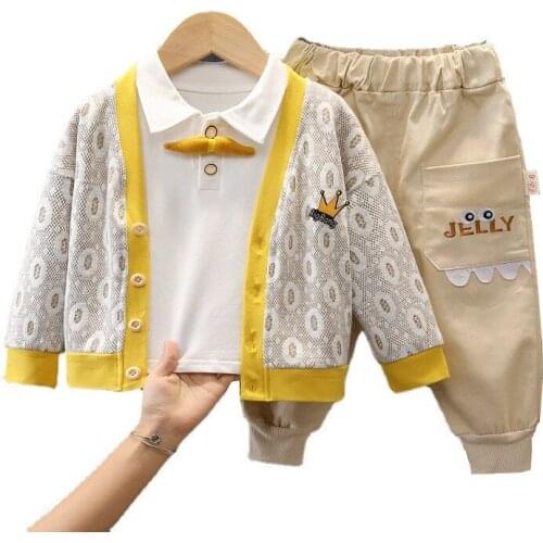 Spring Autumn Boys Cotton Clothes Suit Children Printed Jacket T Shirt Pants 3Pcs/sets Toddler Casual Clothing Kids Tracksuits